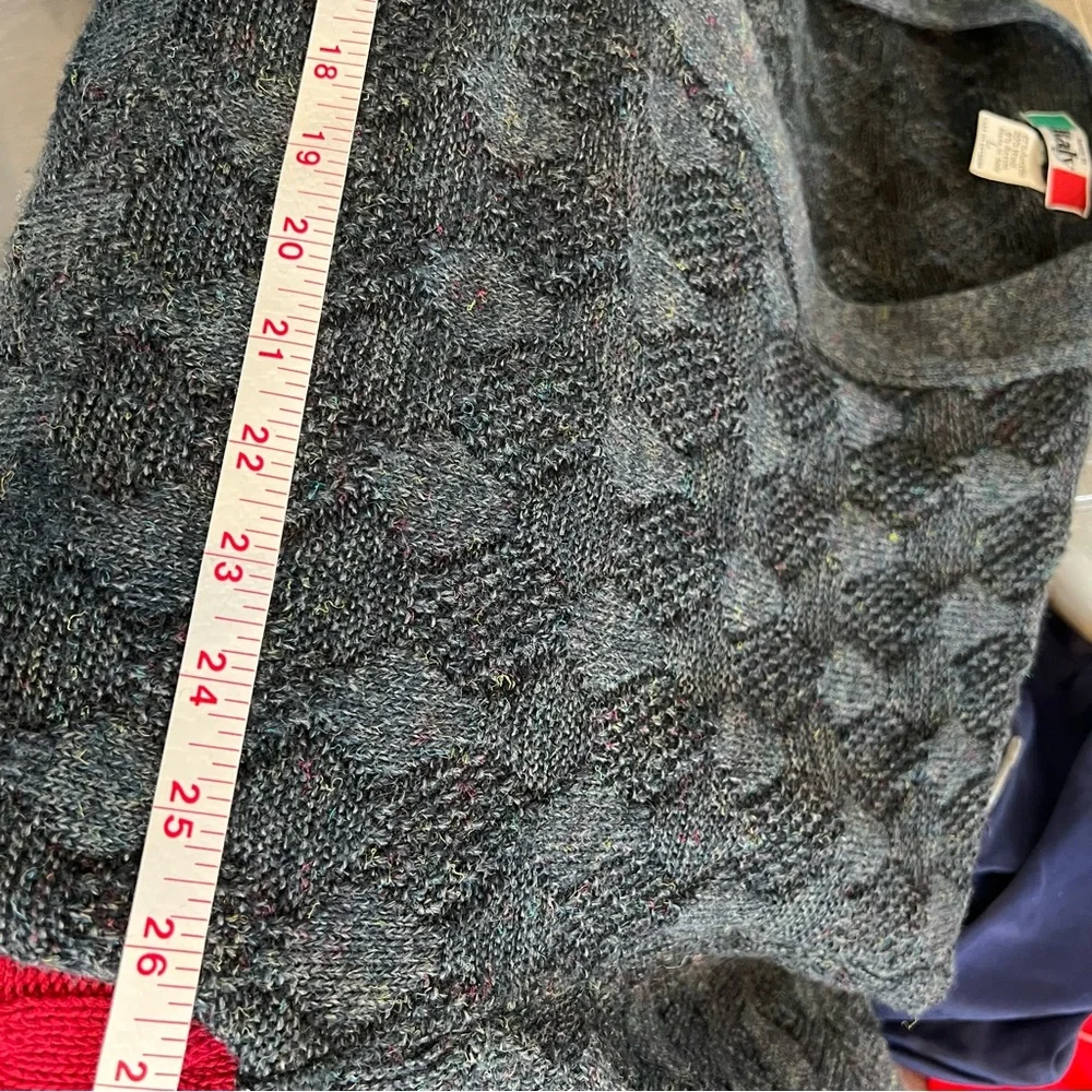 VTG Italy Cobain Grandpa Cardigan Sz L Diamond Knit Indigo Fleck Wool Blend - Picture 5 of 8